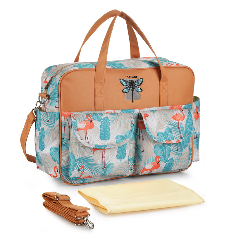 Yinxiuli Водоустойчива найлонова чанта за през рамо с щампа, преносима чанта за майка и бебе с голям капацитет, за през граница