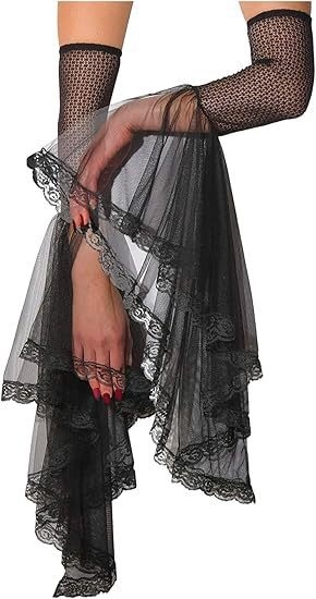 Γυναικεία διπλά γοτθικά μαύρα γάντια μάγισσας με δαντέλα και μανίκια, βικτοριανά αξεσουάρ για βαμπίρ