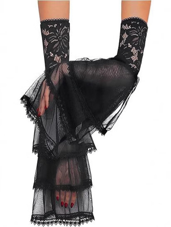 Naiste topeltgooti mustad pitsvarrukaga nõiakindad viktoriaanliku pitsvarrukaga vampiiri aksessuaarid