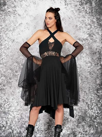 Naiste topeltgooti mustad pitsvarrukaga nõiakindad viktoriaanliku pitsvarrukaga vampiiri aksessuaarid