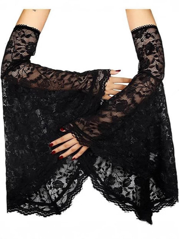 Naiste topeltgooti mustad pitsvarrukaga nõiakindad viktoriaanliku pitsvarrukaga vampiiri aksessuaarid