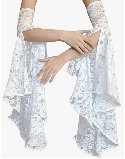 Γυναικεία διπλά γοτθικά μαύρα γάντια μάγισσας με δαντέλα και μανίκια, βικτοριανά αξεσουάρ για βαμπίρ