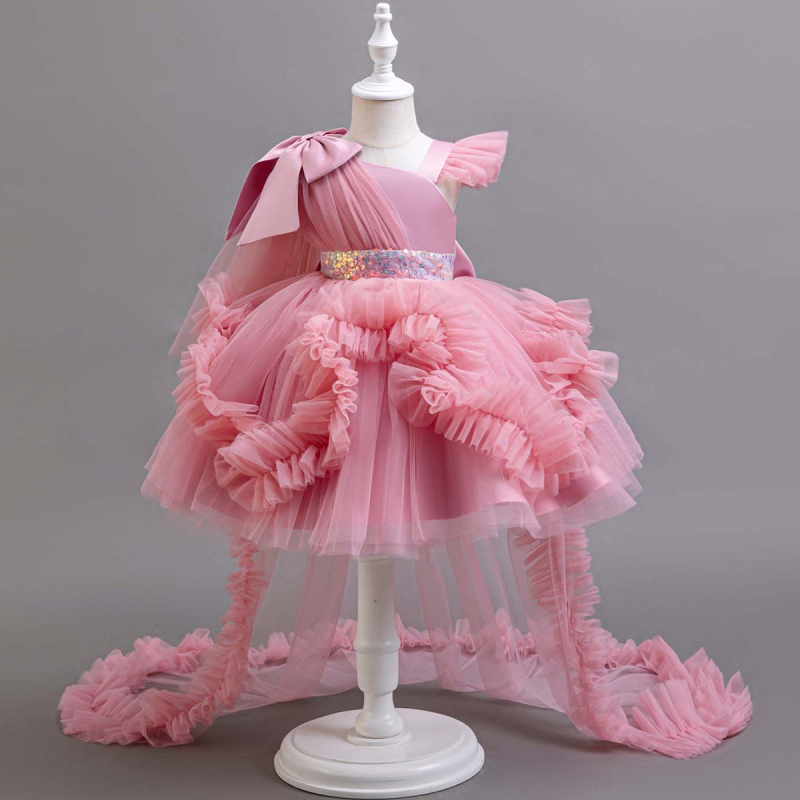 Piiriülene uus tüdrukute sünnipäevakleit printsessikleit lillelise tüdruku esinemiskleit suure sabaga võrkkangast laste kleit