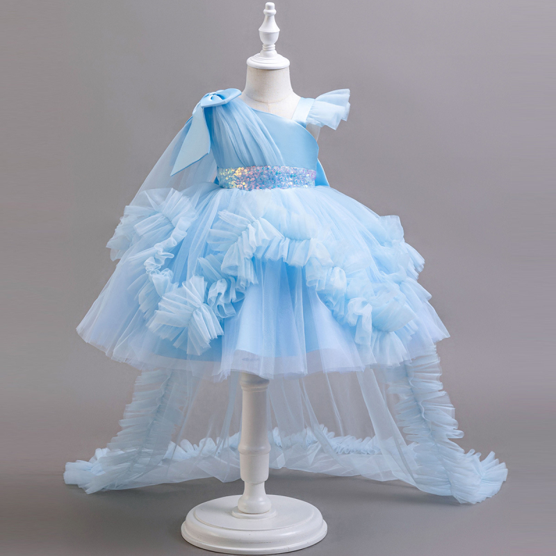 Piiriülene uus tüdrukute sünnipäevakleit printsessikleit lillelise tüdruku esinemiskleit suure sabaga võrkkangast laste kleit