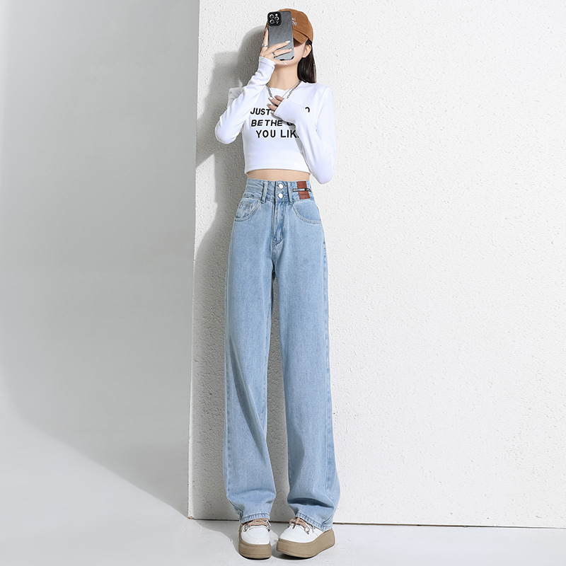 Vintage široke, ravne traperice za mršavljenje s flis podstavom, zadebljane, moderne, s dvostrukom kopčom, ležerne, visokog struka, ženske, za jesen i zimu, široke hlače