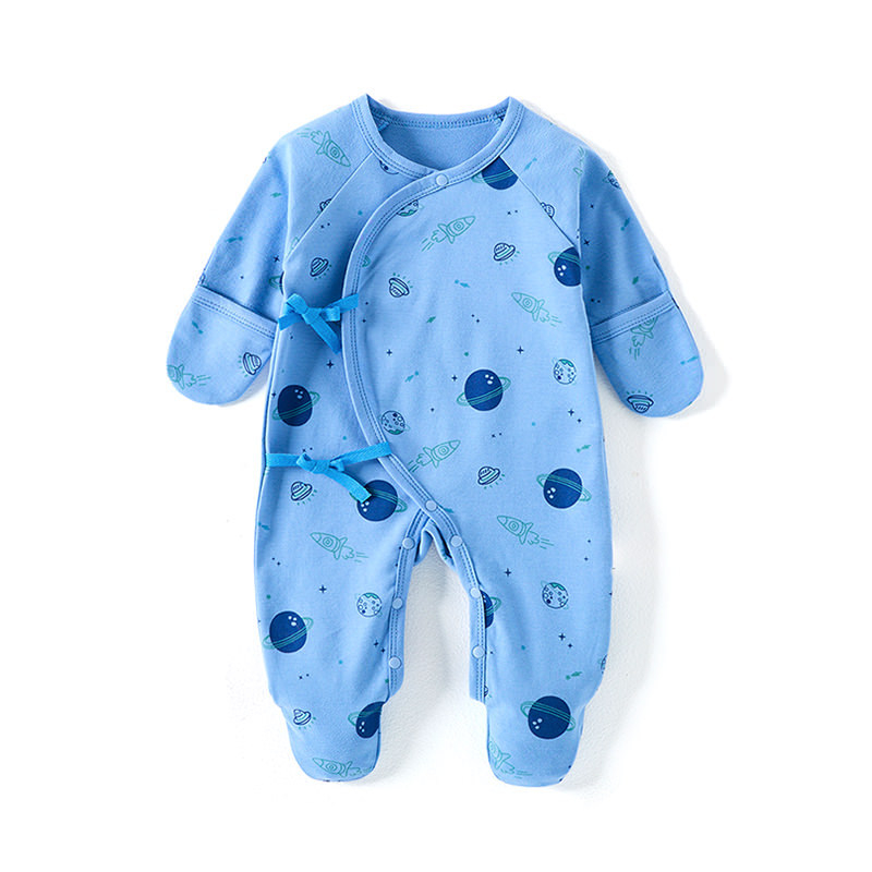 Detské oblečenie zo zahraničného obchodu, bavlnené oblečenie triedy A, spojené pyžamo s ponožkami pre novorodencov, taška na oblečenie proti poškriabaniu