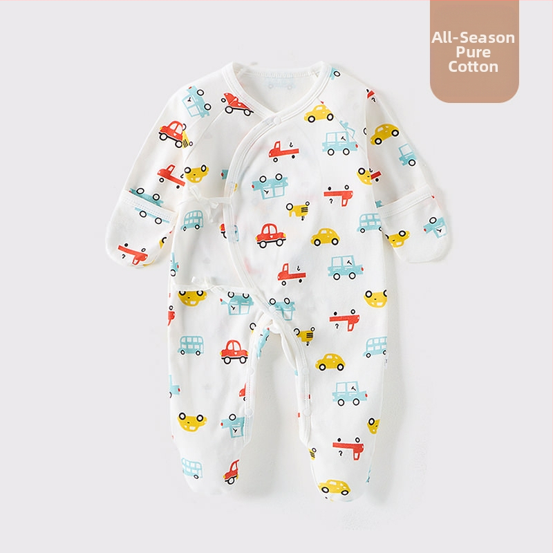 Detské oblečenie zo zahraničného obchodu, bavlnené oblečenie triedy A, spojené pyžamo s ponožkami pre novorodencov, taška na oblečenie proti poškriabaniu