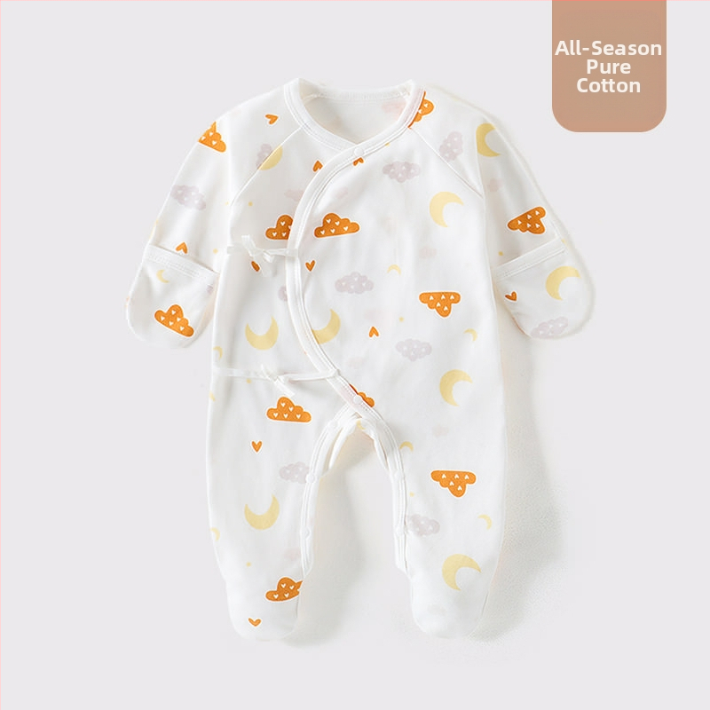 Detské oblečenie zo zahraničného obchodu, bavlnené oblečenie triedy A, spojené pyžamo s ponožkami pre novorodencov, taška na oblečenie proti poškriabaniu
