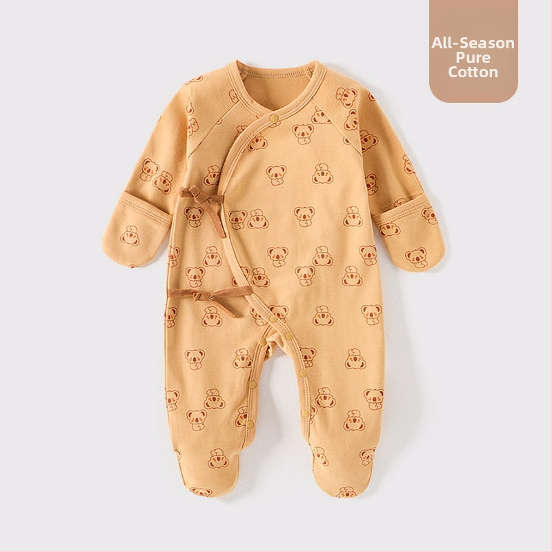 Detské oblečenie zo zahraničného obchodu, bavlnené oblečenie triedy A, spojené pyžamo s ponožkami pre novorodencov, taška na oblečenie proti poškriabaniu