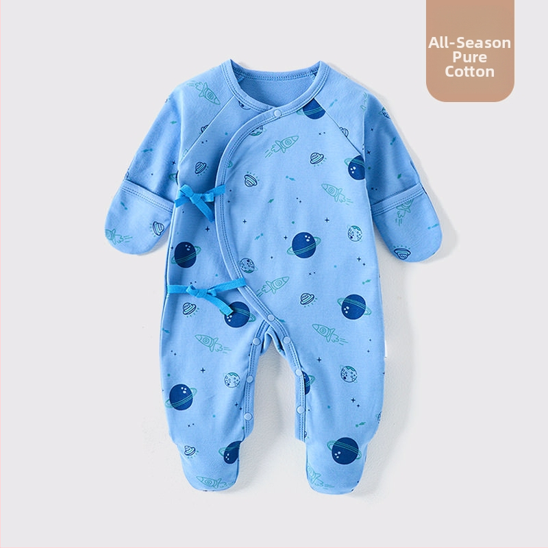 Detské oblečenie zo zahraničného obchodu, bavlnené oblečenie triedy A, spojené pyžamo s ponožkami pre novorodencov, taška na oblečenie proti poškriabaniu