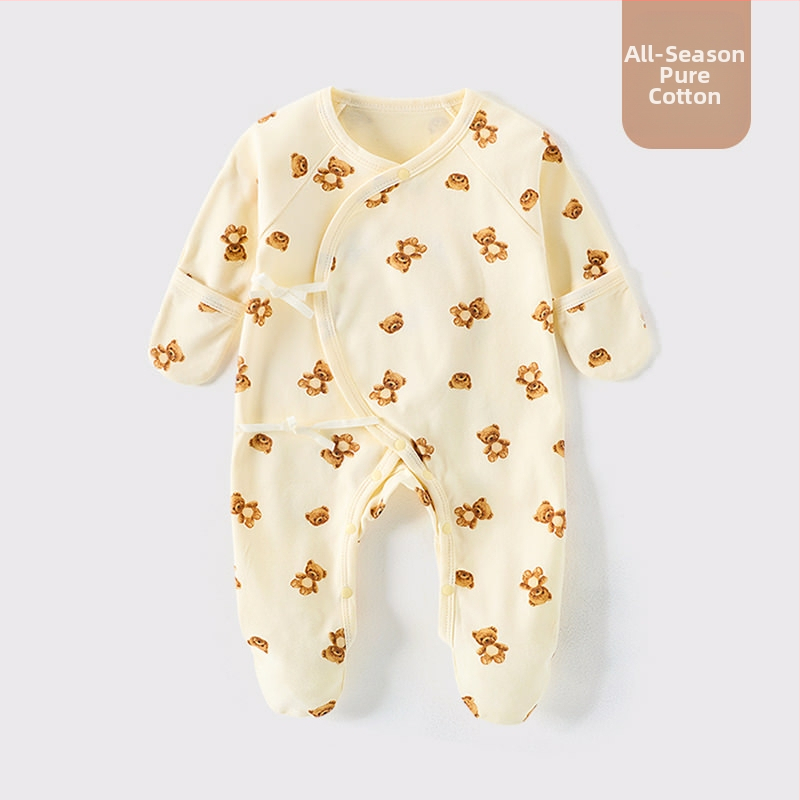 Detské oblečenie zo zahraničného obchodu, bavlnené oblečenie triedy A, spojené pyžamo s ponožkami pre novorodencov, taška na oblečenie proti poškriabaniu