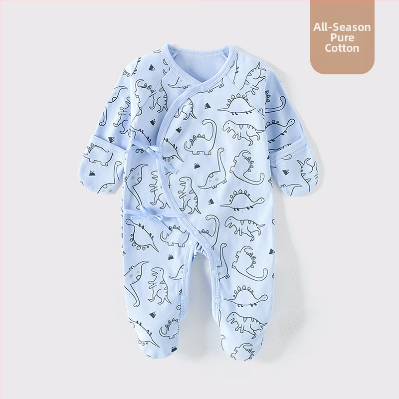 Detské oblečenie zo zahraničného obchodu, bavlnené oblečenie triedy A, spojené pyžamo s ponožkami pre novorodencov, taška na oblečenie proti poškriabaniu