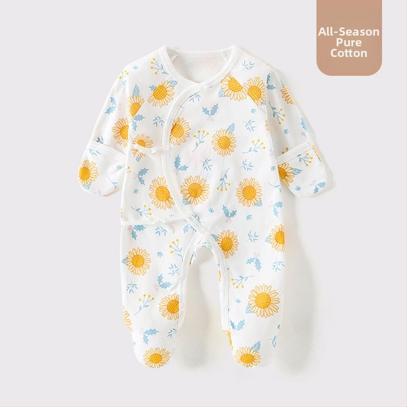 Detské oblečenie zo zahraničného obchodu, bavlnené oblečenie triedy A, spojené pyžamo s ponožkami pre novorodencov, taška na oblečenie proti poškriabaniu