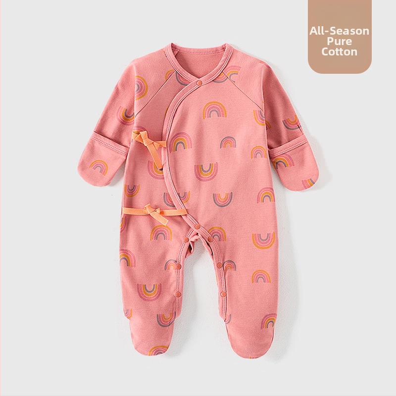 Detské oblečenie zo zahraničného obchodu, bavlnené oblečenie triedy A, spojené pyžamo s ponožkami pre novorodencov, taška na oblečenie proti poškriabaniu