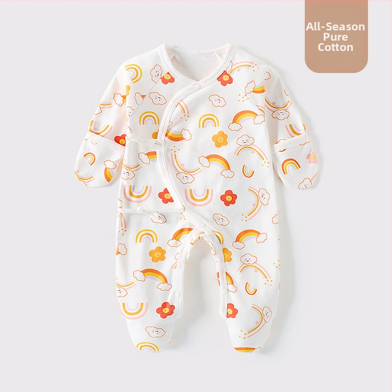 Detské oblečenie zo zahraničného obchodu, bavlnené oblečenie triedy A, spojené pyžamo s ponožkami pre novorodencov, taška na oblečenie proti poškriabaniu