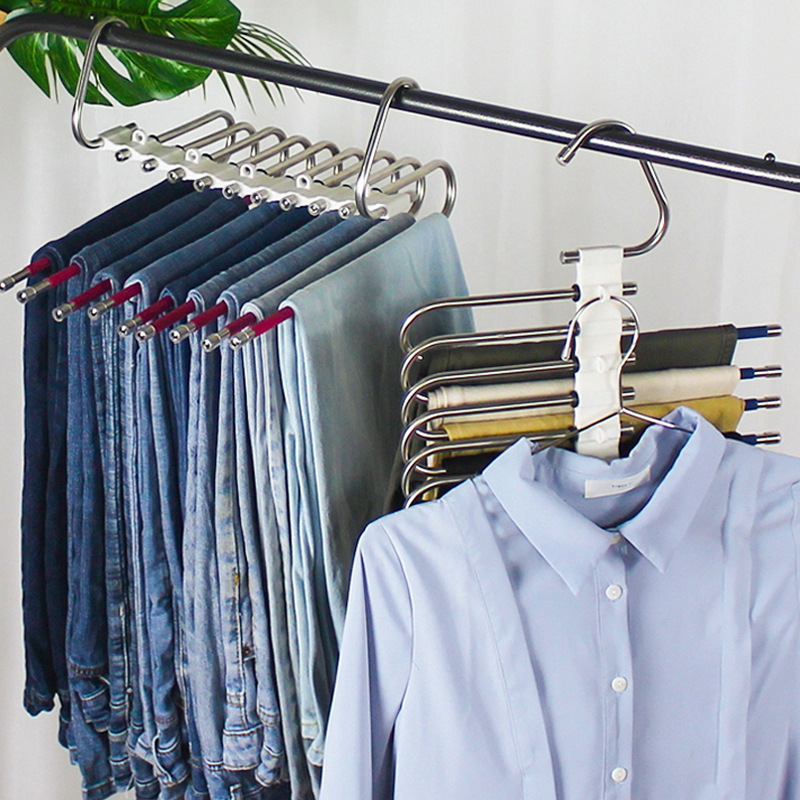 Nerūdijančio plieno kelnių stovas, daugiafunkcis sulankstomas pakabukas, buitinis stebuklingas laikymo stovas, drabužių spinta, kelnių segtukas, daugiasluoksnė lentyna