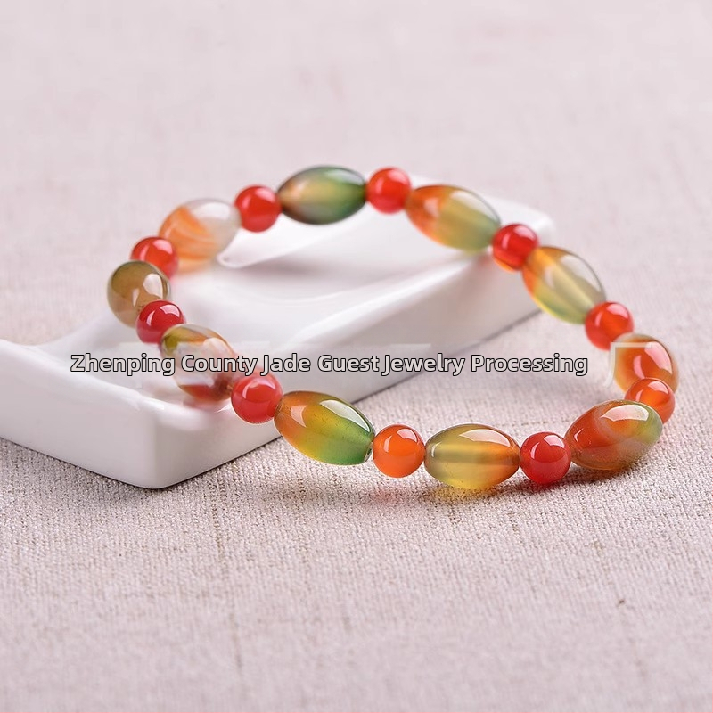 Brățară de agat cu mărgele rotunde din agat de păun, brățară cu mărgele de butoi de bambus, en-gros, mărgele mici de orez, bijuterii de mână pentru bărbați și femei