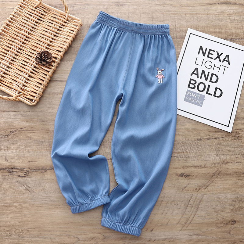 Gyermek szúnyogriasztó nadrág, nyári vékony fiú és lány ruházat, baba szabadtéri nyári hétköznapi nadrág, jég selyem farmer