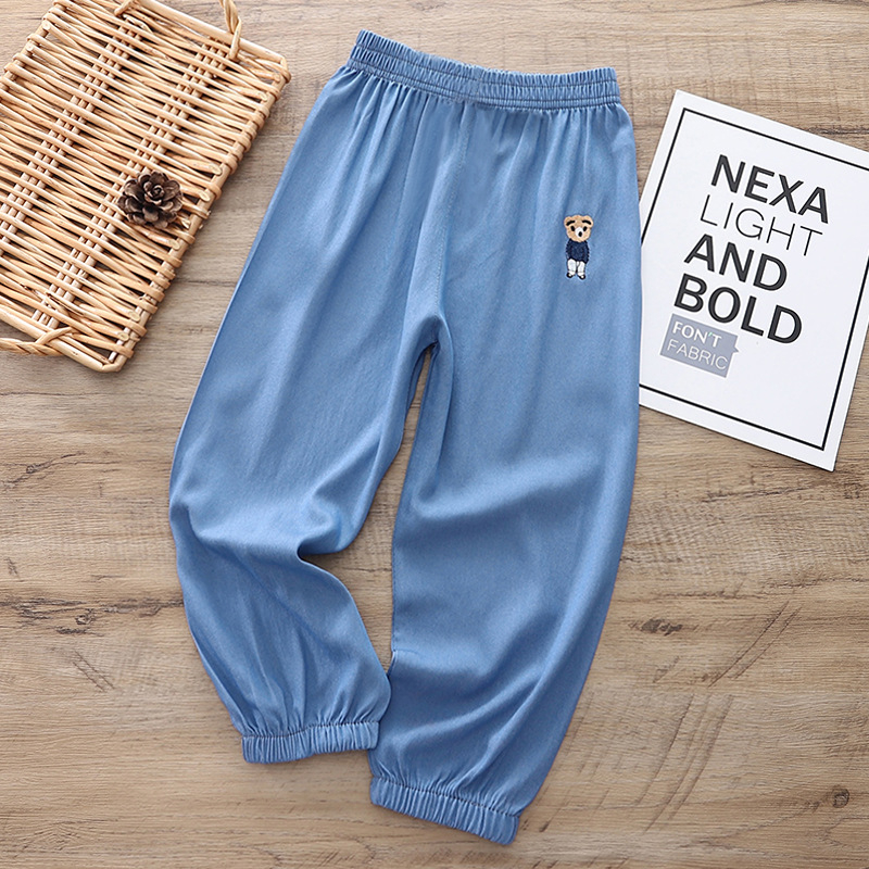 Gyermek szúnyogriasztó nadrág, nyári vékony fiú és lány ruházat, baba szabadtéri nyári hétköznapi nadrág, jég selyem farmer