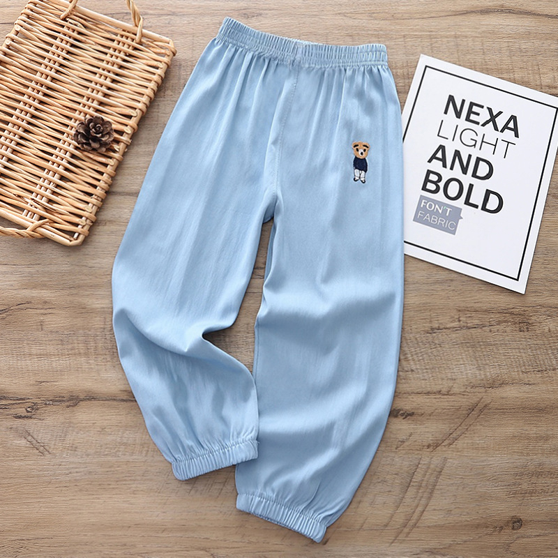 Gyermek szúnyogriasztó nadrág, nyári vékony fiú és lány ruházat, baba szabadtéri nyári hétköznapi nadrág, jég selyem farmer