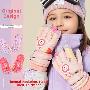 Gamintojo paruoštos zuikio formos vaikiškos slidinėjimo pirštinės žieminėms mergaitėms ir berniukams, atsparios vandeniui ir šalčiui, plius aksominė sutankinta medvilnė su „Heattech“ technologija