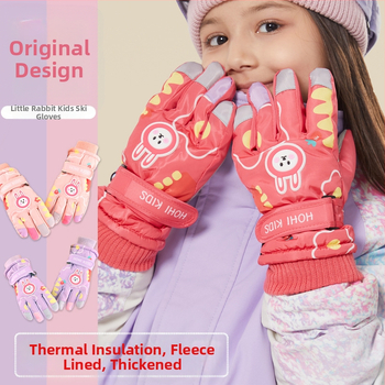 Gamintojo paruoštos zuikio formos vaikiškos slidinėjimo pirštinės žieminėms mergaitėms ir berniukams, atsparios vandeniui ir šalčiui, plius aksominė sutankinta medvilnė su „Heattech“ technologija