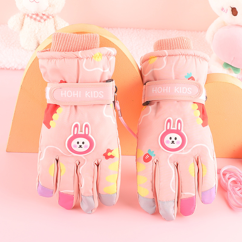 Gamintojo paruoštos zuikio formos vaikiškos slidinėjimo pirštinės žieminėms mergaitėms ir berniukams, atsparios vandeniui ir šalčiui, plius aksominė sutankinta medvilnė su „Heattech“ technologija