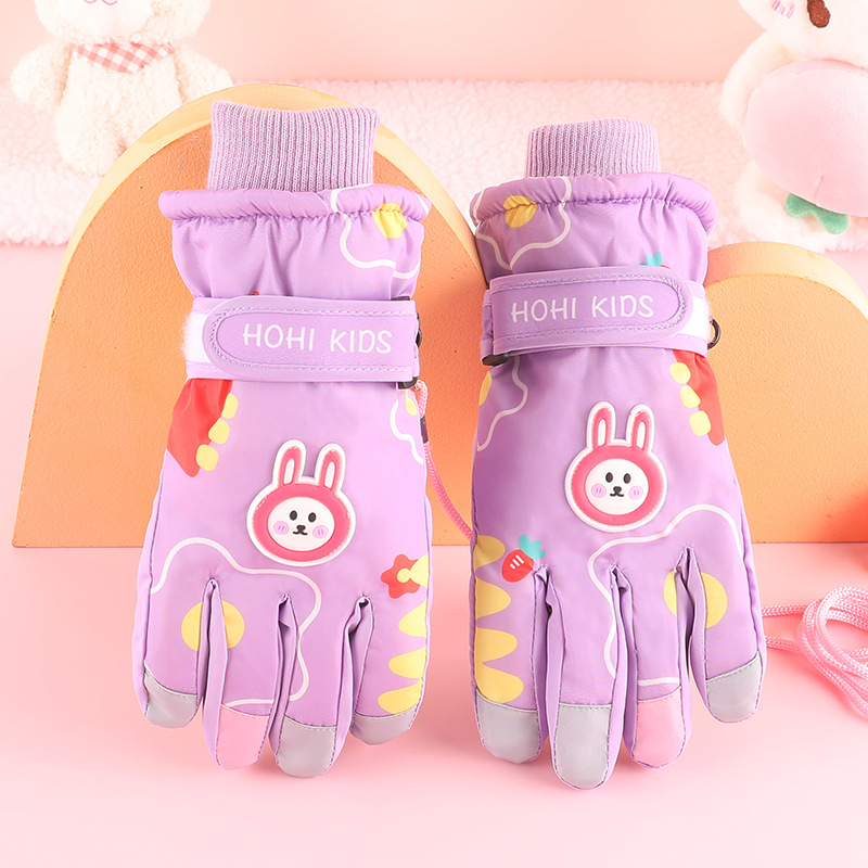 Gamintojo paruoštos zuikio formos vaikiškos slidinėjimo pirštinės žieminėms mergaitėms ir berniukams, atsparios vandeniui ir šalčiui, plius aksominė sutankinta medvilnė su „Heattech“ technologija