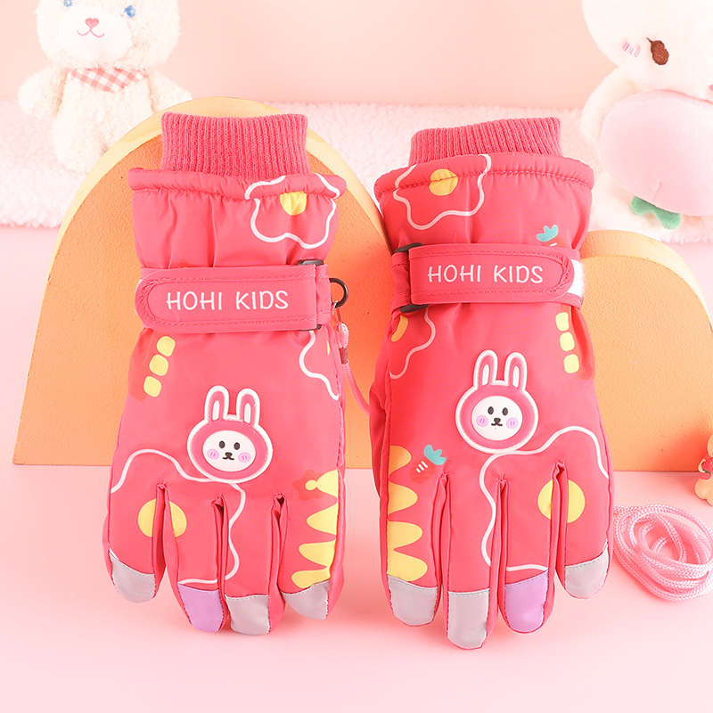 Gamintojo paruoštos zuikio formos vaikiškos slidinėjimo pirštinės žieminėms mergaitėms ir berniukams, atsparios vandeniui ir šalčiui, plius aksominė sutankinta medvilnė su „Heattech“ technologija