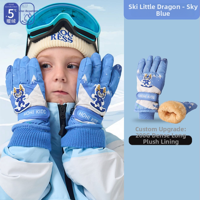 Gamintojo paruoštos zuikio formos vaikiškos slidinėjimo pirštinės žieminėms mergaitėms ir berniukams, atsparios vandeniui ir šalčiui, plius aksominė sutankinta medvilnė su „Heattech“ technologija