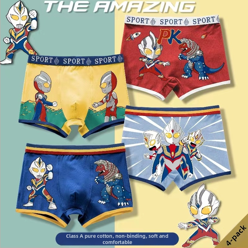 Medvilniniai berniukiški apatiniai šortai su animacinių filmukų motyvais, kvėpuojantys vaikiški apatiniai berniukams, studentiški apatiniai