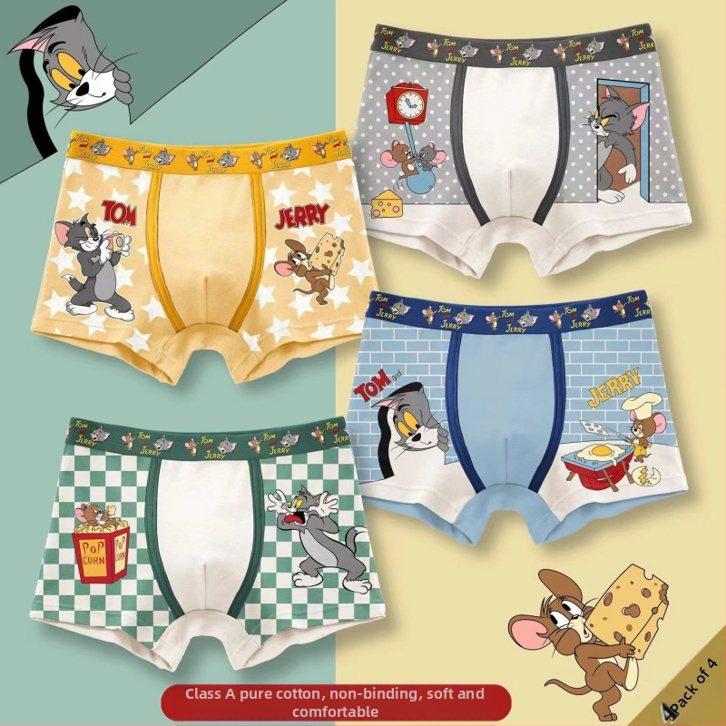 Medvilniniai berniukiški apatiniai šortai su animacinių filmukų motyvais, kvėpuojantys vaikiški apatiniai berniukams, studentiški apatiniai