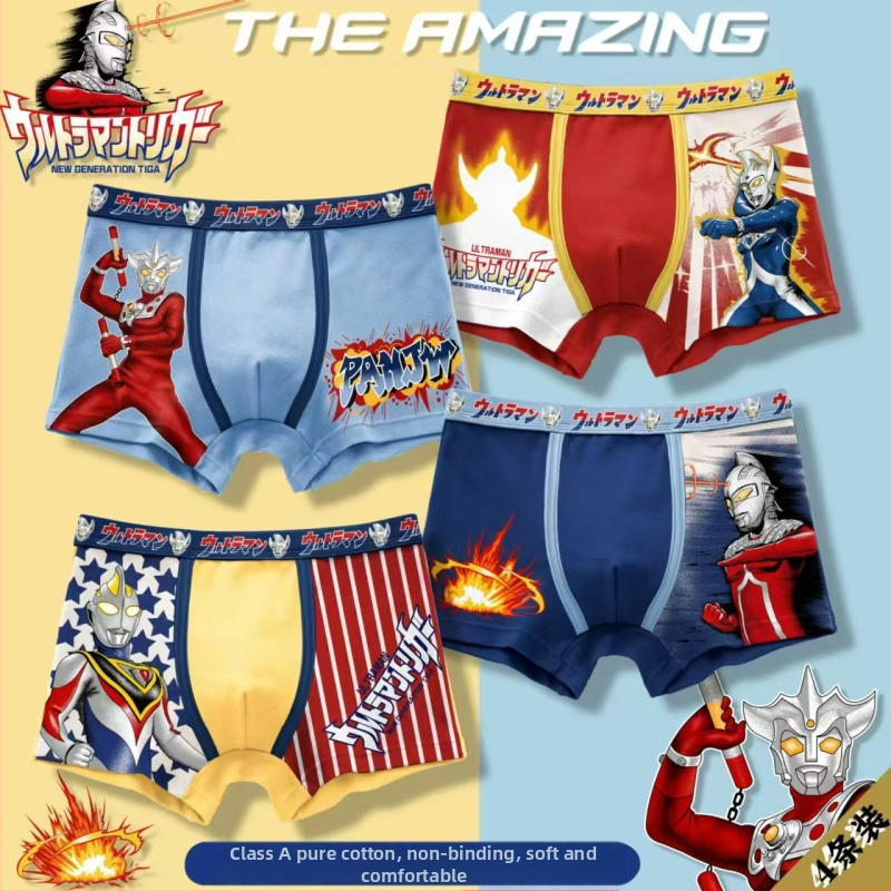 Medvilniniai berniukiški apatiniai šortai su animacinių filmukų motyvais, kvėpuojantys vaikiški apatiniai berniukams, studentiški apatiniai