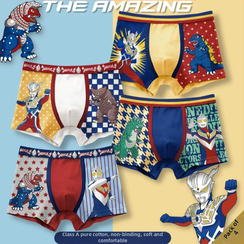 Medvilniniai berniukiški apatiniai šortai su animacinių filmukų motyvais, kvėpuojantys vaikiški apatiniai berniukams, studentiški apatiniai