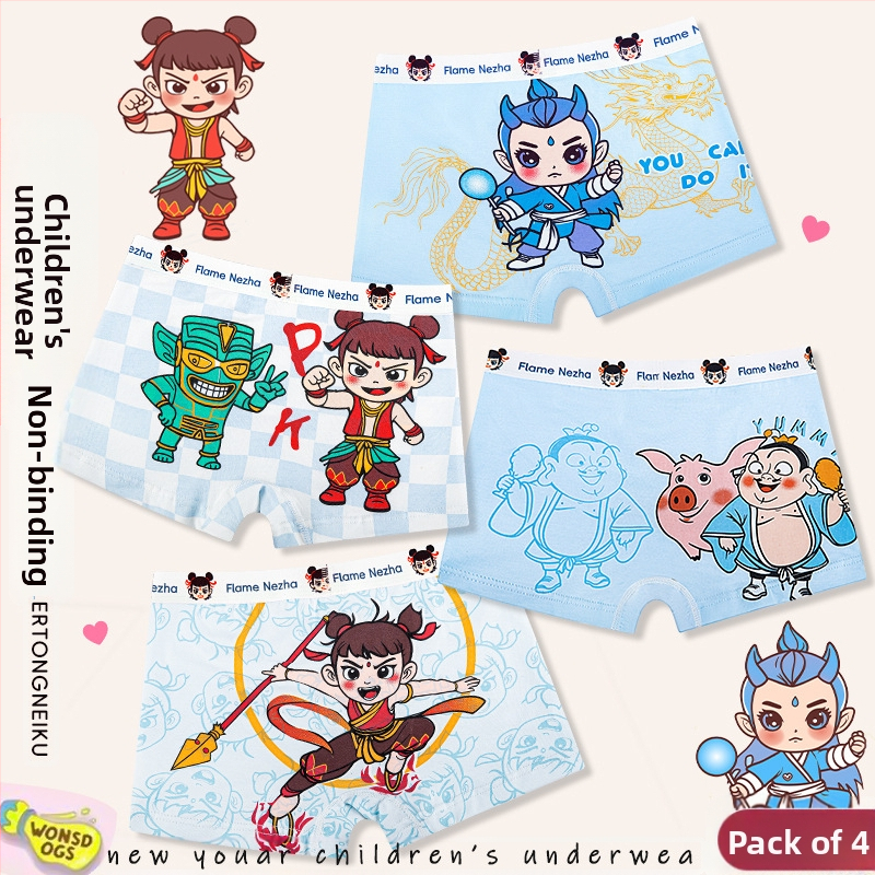 Medvilniniai berniukiški apatiniai šortai su animacinių filmukų motyvais, kvėpuojantys vaikiški apatiniai berniukams, studentiški apatiniai