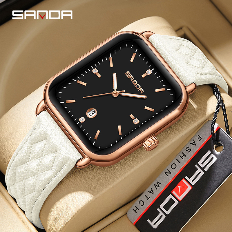 Sanda Casual Retro Plaid Belt Quartz Watch Damski Niche Calendar Silicone Belt Damski Watch Source Manufacturer Tree