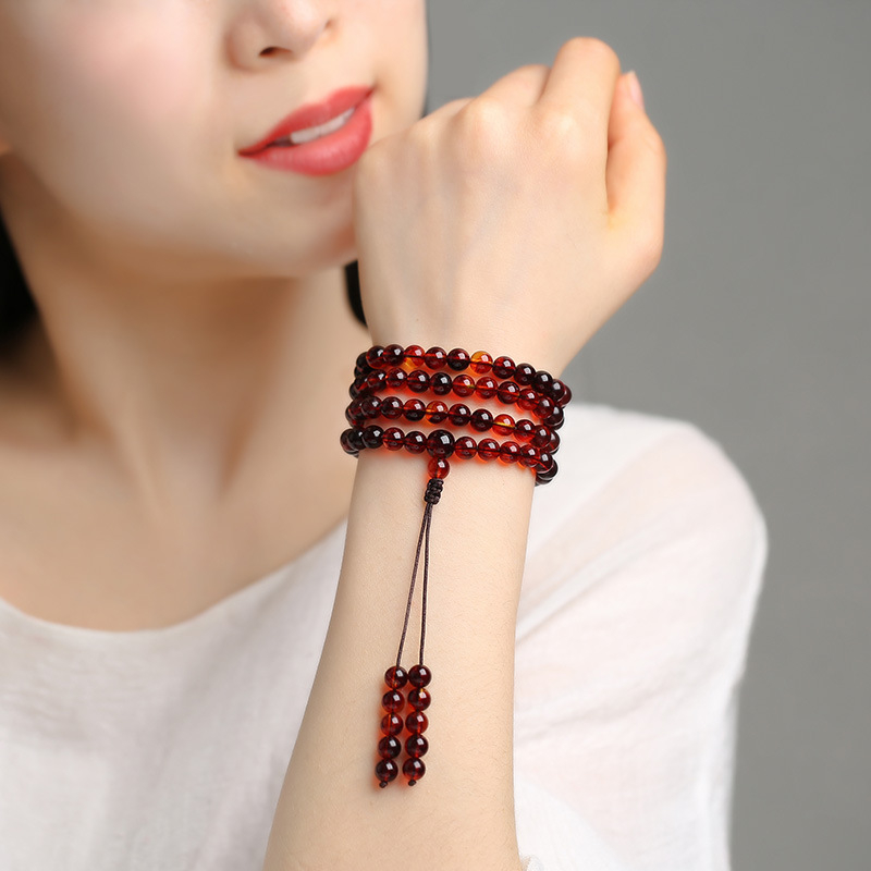 Proizvođač veleprodaje burmanskih krvavih jantara druge generacije 108 perli od pčelinjeg voska s više krugova za muškarce i žene, okrugle perle, narukvica od jantarnog lanca