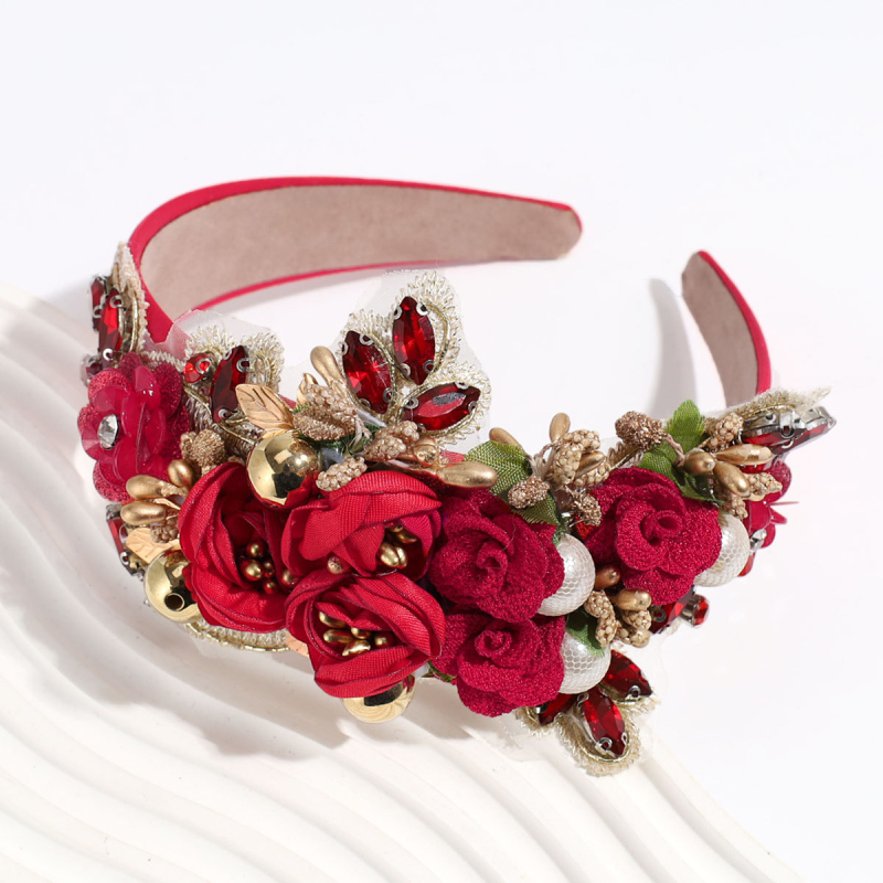 Europska i američka barokna traka za glavu s biserima od rhinestona i teške industrije, široki rub, visoka lubanja, elegantna lagana luksuzna traka za glavu s visokim fiksnim cvjetnim dodacima za kosu