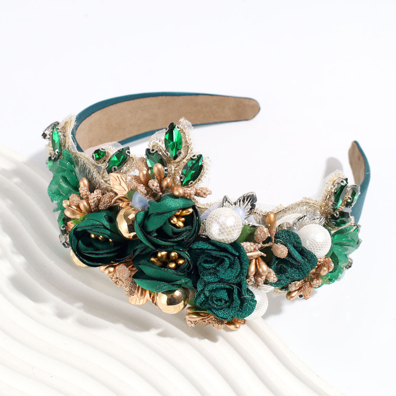 Europska i američka barokna traka za glavu s biserima od rhinestona i teške industrije, široki rub, visoka lubanja, elegantna lagana luksuzna traka za glavu s visokim fiksnim cvjetnim dodacima za kosu