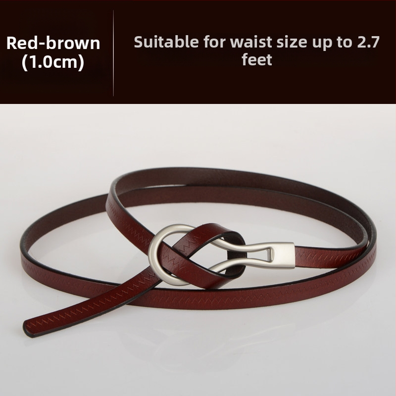 Loomanahast vöö, naiste vöö, moodne universaalne ehtsast nahast õhuke vöö õhukese kaunistusega ja villase kleidi stiilis