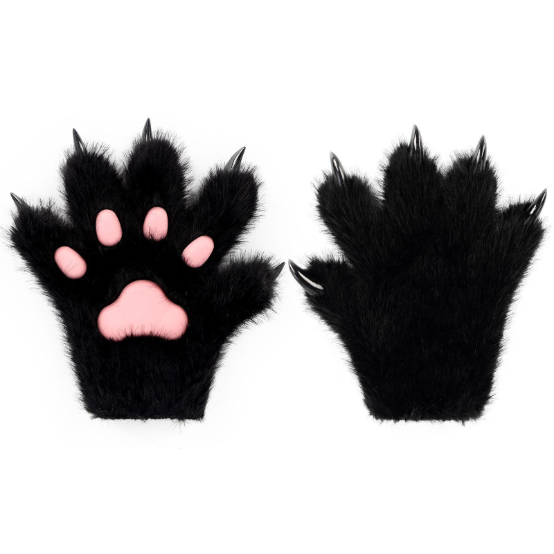 Piiriülesed Halloweeni plush-kassikäpa karusnahast kindad Cosplay koomiksinäituse kassikäpa rekvisiidid karusnahast loomakäpa käed