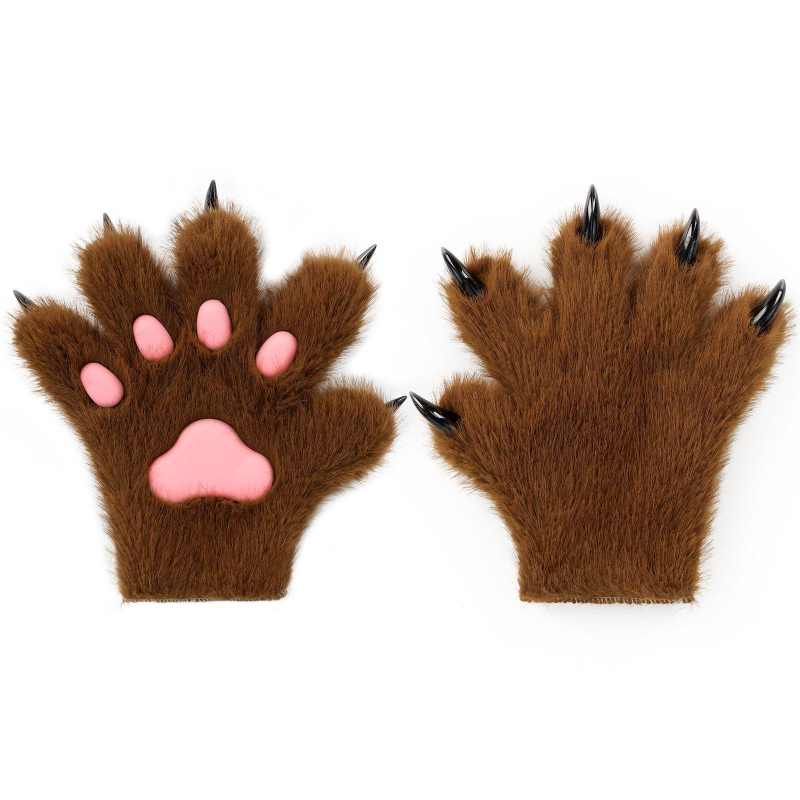 Piiriülesed Halloweeni plush-kassikäpa karusnahast kindad Cosplay koomiksinäituse kassikäpa rekvisiidid karusnahast loomakäpa käed