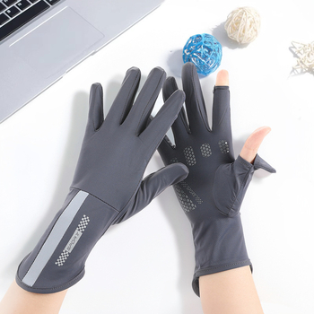 Suvised päikesekaitsekindad naistele õhukesed jääsiidist ultraviolettkiirguse vastased hingavad puutetundliku ekraaniga sõidukindad libisemiskindlad keskmise pikkusega sõidukindad