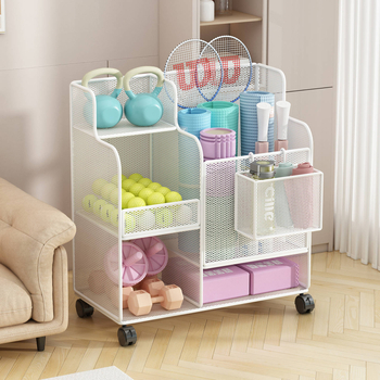 Jógaszőnyeg tároló kosár kerekekkel, fitneszfelszerelés tároló állvány, háztartási szendvics tollaslabda hab tengely tároló állvány