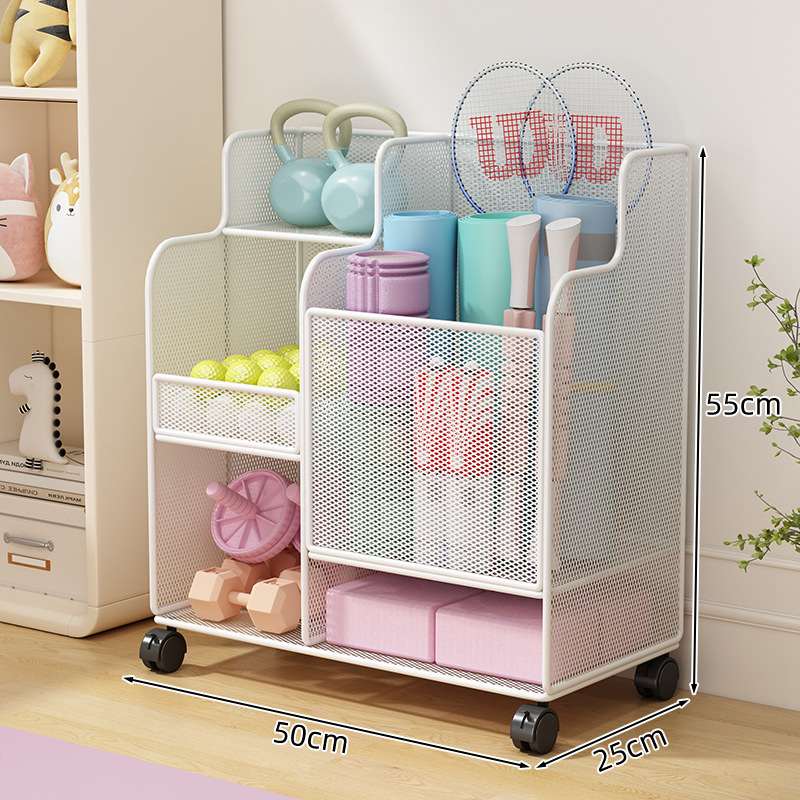 Jógaszőnyeg tároló kosár kerekekkel, fitneszfelszerelés tároló állvány, háztartási szendvics tollaslabda hab tengely tároló állvány