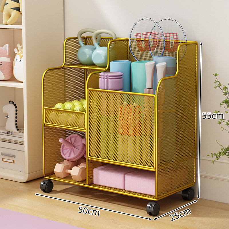 Jógaszőnyeg tároló kosár kerekekkel, fitneszfelszerelés tároló állvány, háztartási szendvics tollaslabda hab tengely tároló állvány