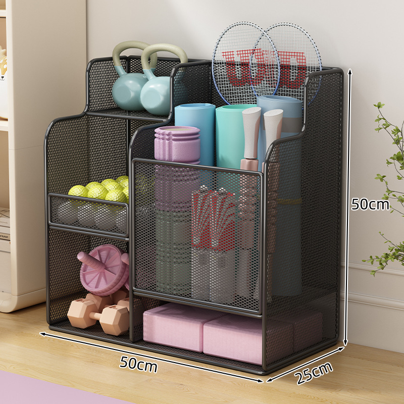 Jógaszőnyeg tároló kosár kerekekkel, fitneszfelszerelés tároló állvány, háztartási szendvics tollaslabda hab tengely tároló állvány