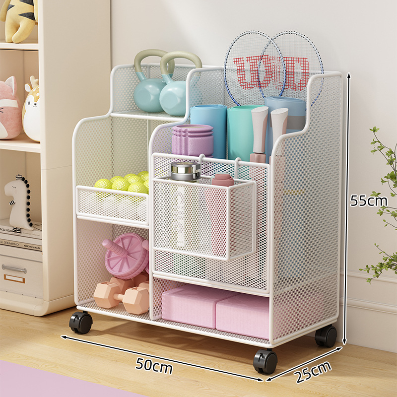 Jógaszőnyeg tároló kosár kerekekkel, fitneszfelszerelés tároló állvány, háztartási szendvics tollaslabda hab tengely tároló állvány