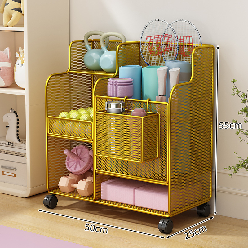 Jógaszőnyeg tároló kosár kerekekkel, fitneszfelszerelés tároló állvány, háztartási szendvics tollaslabda hab tengely tároló állvány