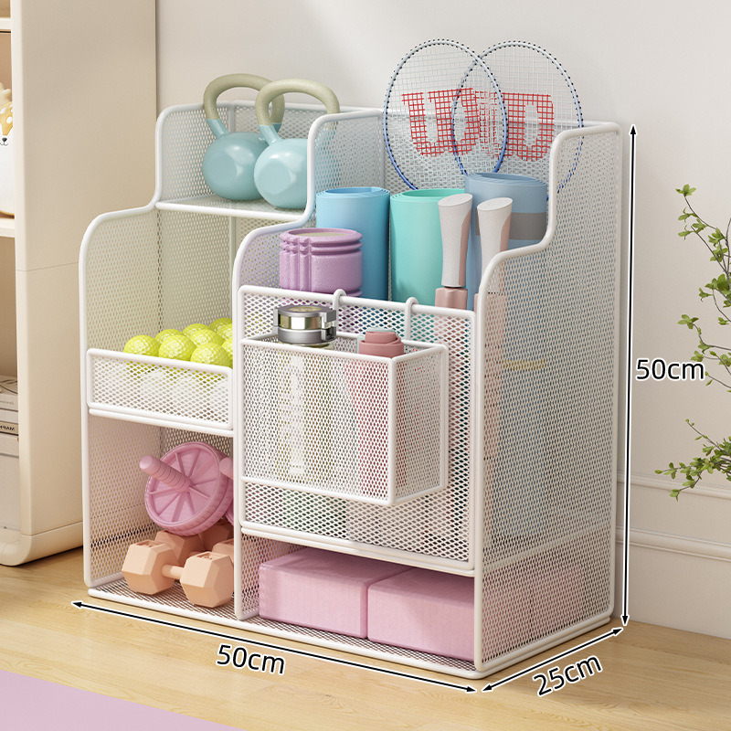 Jógaszőnyeg tároló kosár kerekekkel, fitneszfelszerelés tároló állvány, háztartási szendvics tollaslabda hab tengely tároló állvány